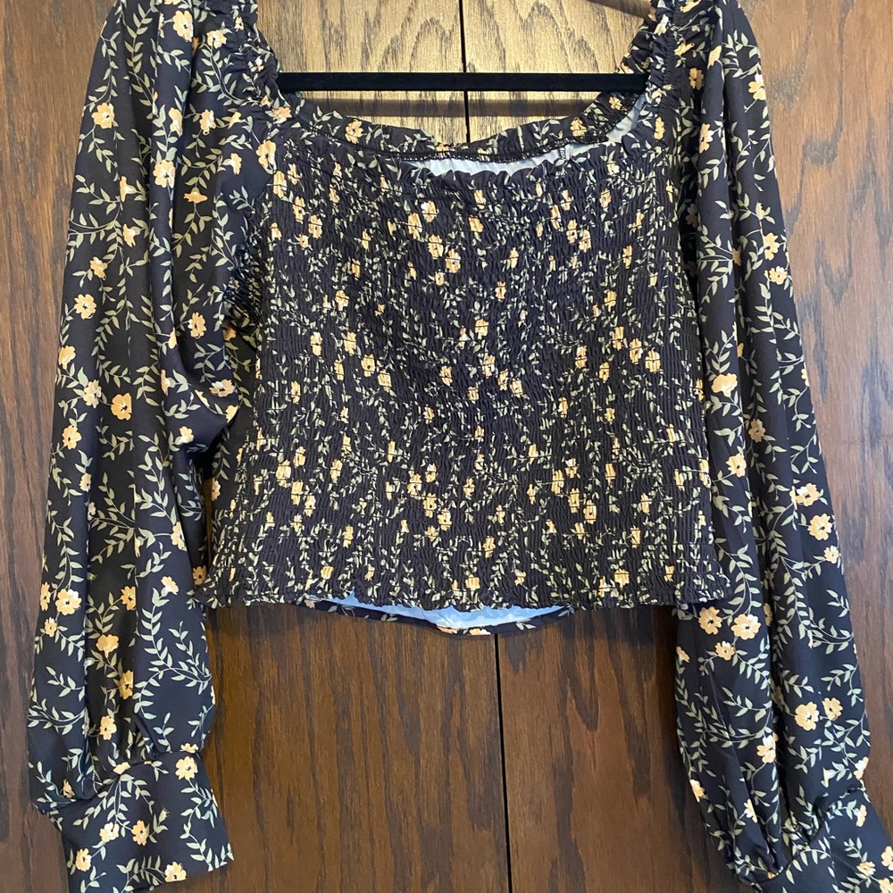 Puff Sleeve Smocked Crop Top Off the Shoulder Floral